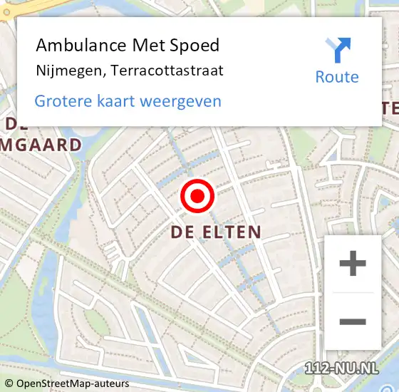 Locatie op kaart van de 112 melding: Ambulance Met Spoed Naar Nijmegen, Terracottastraat op 5 april 2021 14:49