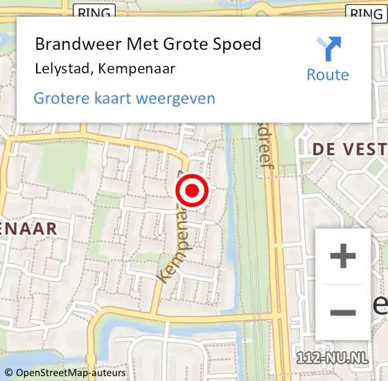 Locatie op kaart van de 112 melding: Brandweer Met Grote Spoed Naar Lelystad, Kempenaar op 5 april 2021 18:09