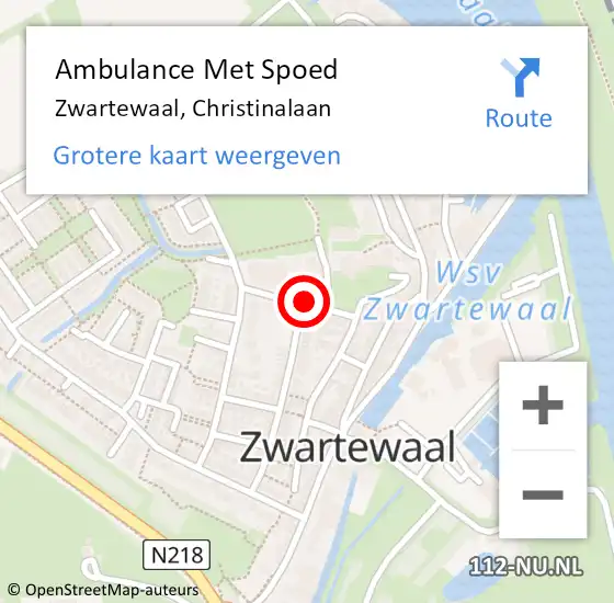 Locatie op kaart van de 112 melding: Ambulance Met Spoed Naar Zwartewaal, Christinalaan op 5 april 2021 18:11