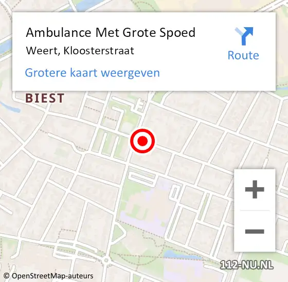 Locatie op kaart van de 112 melding: Ambulance Met Grote Spoed Naar Weert, Kloosterstraat op 5 april 2021 18:30