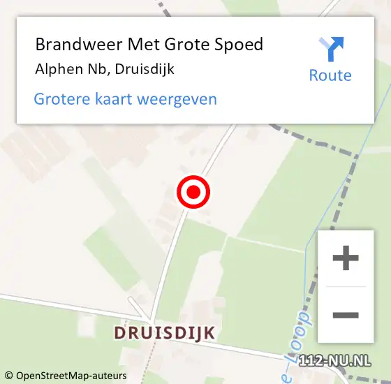 Locatie op kaart van de 112 melding: Brandweer Met Grote Spoed Naar Alphen Nb, Druisdijk op 6 april 2021 00:25