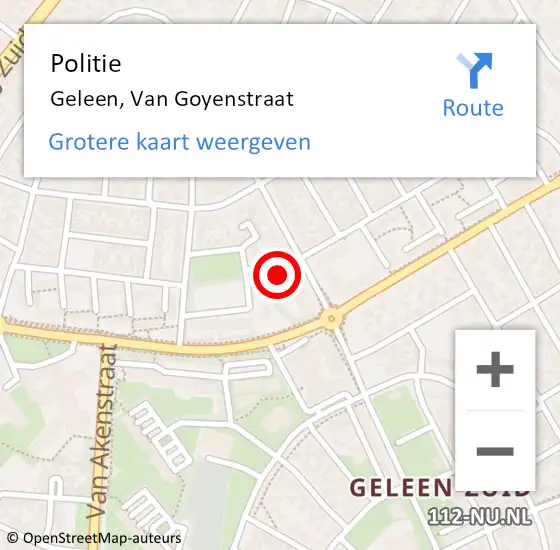 Locatie op kaart van de 112 melding: Politie Geleen, Van Goyenstraat op 6 april 2021 02:33