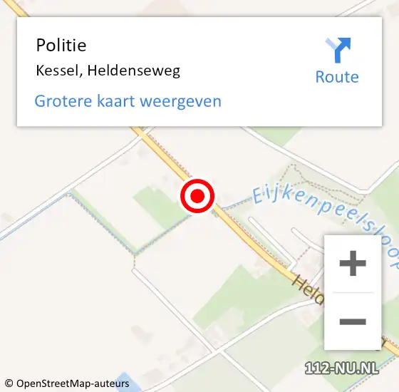 Locatie op kaart van de 112 melding: Politie Kessel, Heldenseweg op 6 april 2021 06:37