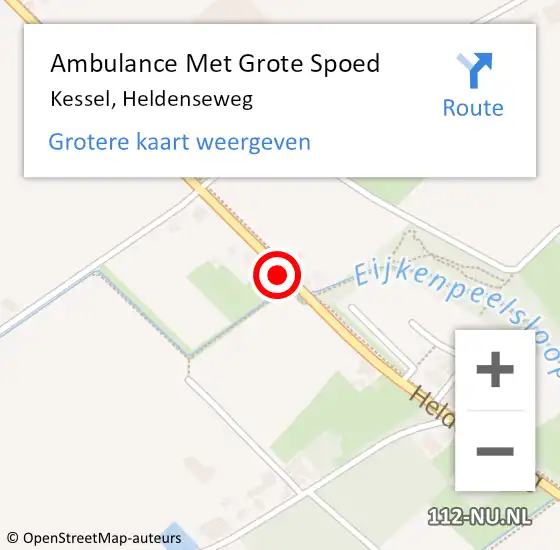 Locatie op kaart van de 112 melding: Ambulance Met Grote Spoed Naar Kessel, Heldenseweg op 6 april 2021 06:49