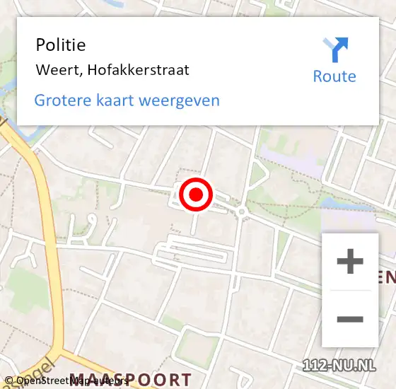 Locatie op kaart van de 112 melding: Politie Weert, Hofakkerstraat op 6 april 2021 08:31