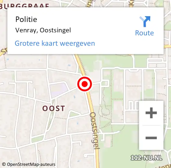 Locatie op kaart van de 112 melding: Politie Venray, Oostsingel op 6 april 2021 09:10