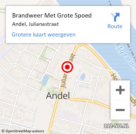 Locatie op kaart van de 112 melding: Brandweer Met Grote Spoed Naar Andel, Julianastraat op 6 april 2021 11:11