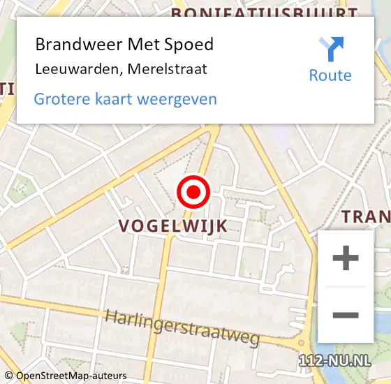 Locatie op kaart van de 112 melding: Brandweer Met Spoed Naar Leeuwarden, Merelstraat op 7 juni 2014 02:47