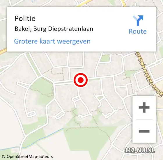 Locatie op kaart van de 112 melding: Politie Bakel, Burg Diepstratenlaan op 6 april 2021 22:26