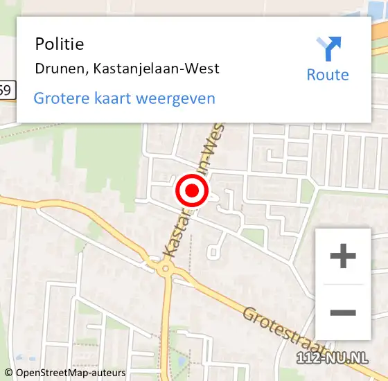 Locatie op kaart van de 112 melding: Politie Drunen, Kastanjelaan-West op 7 april 2021 07:36