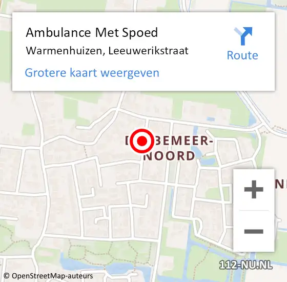 Locatie op kaart van de 112 melding: Ambulance Met Spoed Naar Warmenhuizen, Leeuwerikstraat op 7 april 2021 07:38