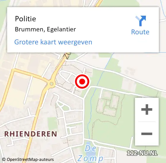 Locatie op kaart van de 112 melding: Politie Brummen, Egelantier op 7 april 2021 08:46