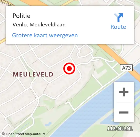 Locatie op kaart van de 112 melding: Politie Venlo, Meuleveldlaan op 7 april 2021 09:01