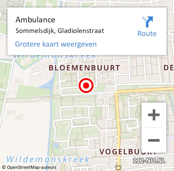 Locatie op kaart van de 112 melding: Ambulance Sommelsdijk, Gladiolenstraat op 7 april 2021 10:04