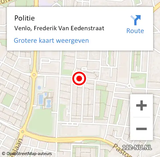 Locatie op kaart van de 112 melding: Politie Venlo, Frederik Van Eedenstraat op 7 april 2021 12:54