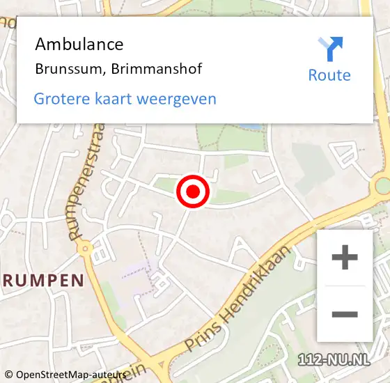 Locatie op kaart van de 112 melding: Ambulance Brunssum, Brimmanshof op 7 juni 2014 07:51