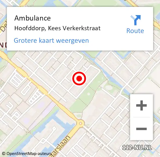 Locatie op kaart van de 112 melding: Ambulance Hoofddorp, Kees Verkerkstraat op 7 april 2021 14:20