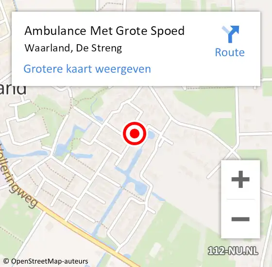 Locatie op kaart van de 112 melding: Ambulance Met Grote Spoed Naar Waarland, De Streng op 7 april 2021 16:08