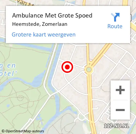 Locatie op kaart van de 112 melding: Ambulance Met Grote Spoed Naar Heemstede, Zomerlaan op 7 april 2021 16:20