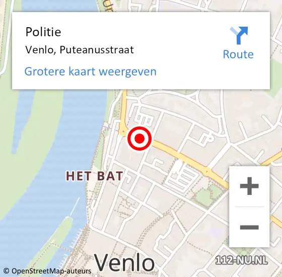 Locatie op kaart van de 112 melding: Politie Venlo, Puteanusstraat op 7 april 2021 17:28