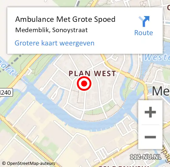 Locatie op kaart van de 112 melding: Ambulance Met Grote Spoed Naar Medemblik, Sonoystraat op 7 april 2021 17:38