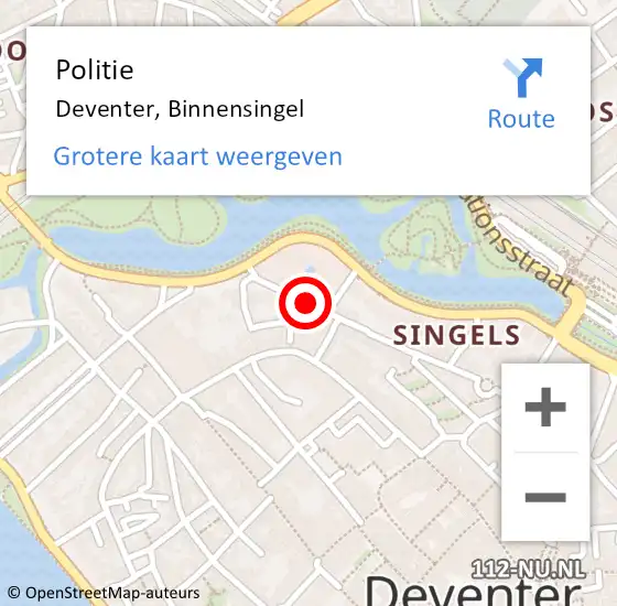 Locatie op kaart van de 112 melding: Politie Deventer, Binnensingel op 7 april 2021 18:49