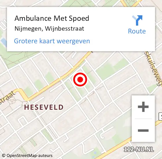 Locatie op kaart van de 112 melding: Ambulance Met Spoed Naar Nijmegen, Wijnbesstraat op 7 april 2021 18:59