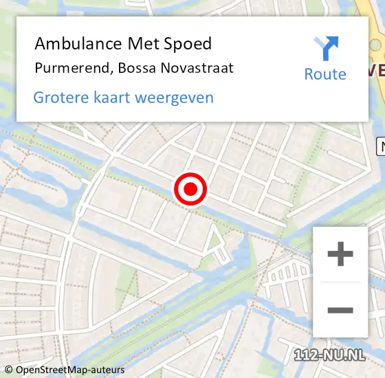 Locatie op kaart van de 112 melding: Ambulance Met Spoed Naar Purmerend, Bossa Novastraat op 7 april 2021 19:34