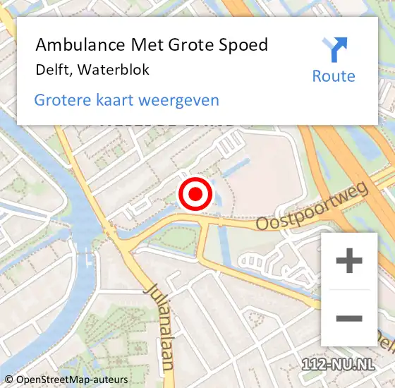 Locatie op kaart van de 112 melding: Ambulance Met Grote Spoed Naar Delft, Waterblok op 7 april 2021 21:25