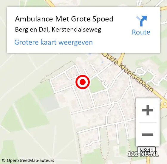 Locatie op kaart van de 112 melding: Ambulance Met Grote Spoed Naar Berg en Dal, Kerstendalseweg op 7 april 2021 22:06