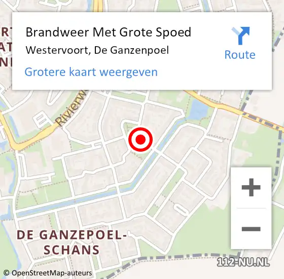 Locatie op kaart van de 112 melding: Brandweer Met Grote Spoed Naar Westervoort, De Ganzenpoel op 8 april 2021 04:32