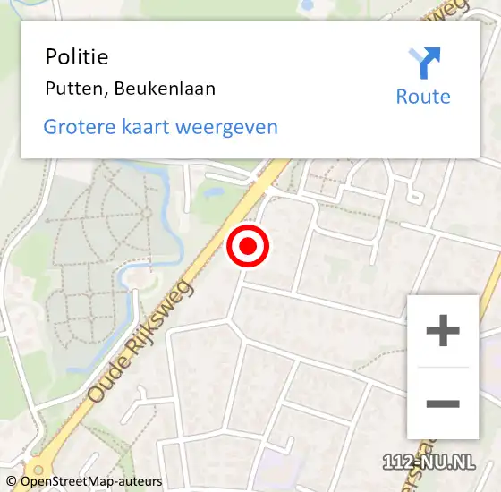 Locatie op kaart van de 112 melding: Politie Putten, Beukenlaan op 8 april 2021 08:50