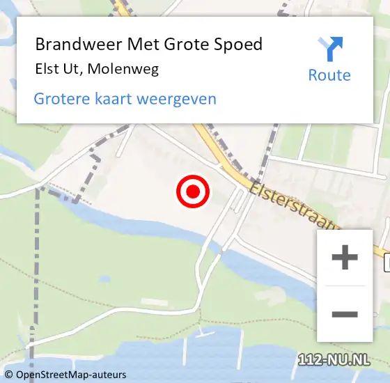 Locatie op kaart van de 112 melding: Brandweer Met Grote Spoed Naar Elst Ut, Molenweg op 8 april 2021 12:02