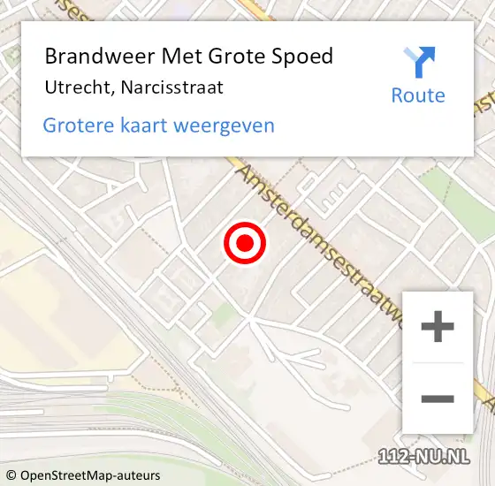 Locatie op kaart van de 112 melding: Brandweer Met Grote Spoed Naar Utrecht, Narcisstraat op 8 april 2021 12:36