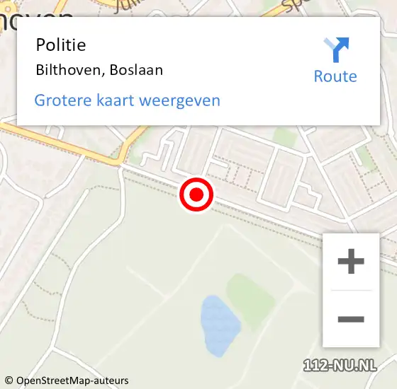 Locatie op kaart van de 112 melding: Politie Bilthoven, Boslaan op 8 april 2021 15:40