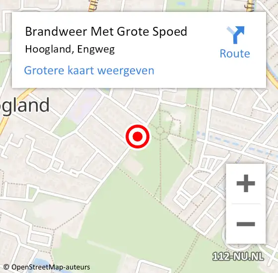 Locatie op kaart van de 112 melding: Brandweer Met Grote Spoed Naar Hoogland, Engweg op 8 april 2021 18:02