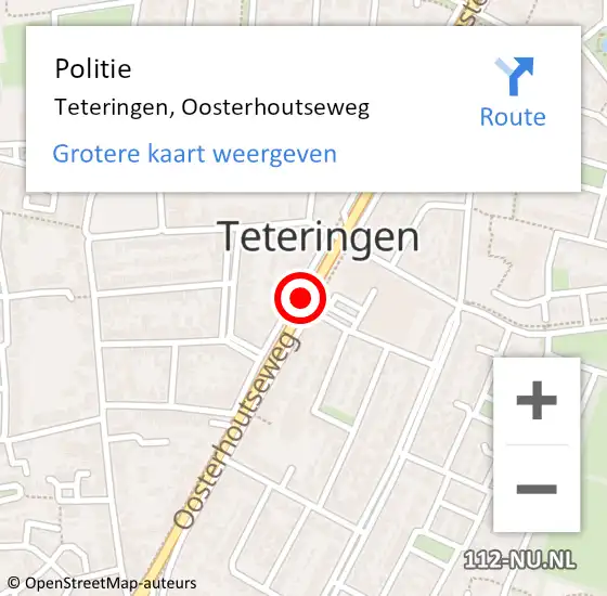 Locatie op kaart van de 112 melding: Politie Teteringen, Oosterhoutseweg op 8 april 2021 18:06