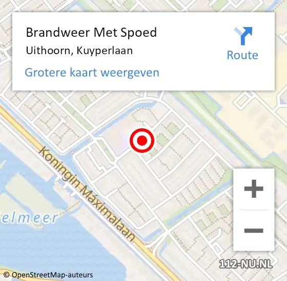 Locatie op kaart van de 112 melding: Brandweer Met Spoed Naar Uithoorn, Kuyperlaan op 8 april 2021 19:07