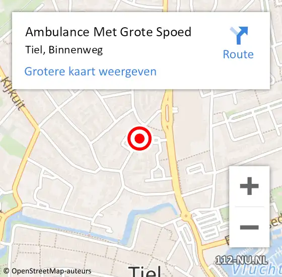 Locatie op kaart van de 112 melding: Ambulance Met Grote Spoed Naar Tiel, Binnenweg op 9 april 2021 07:52