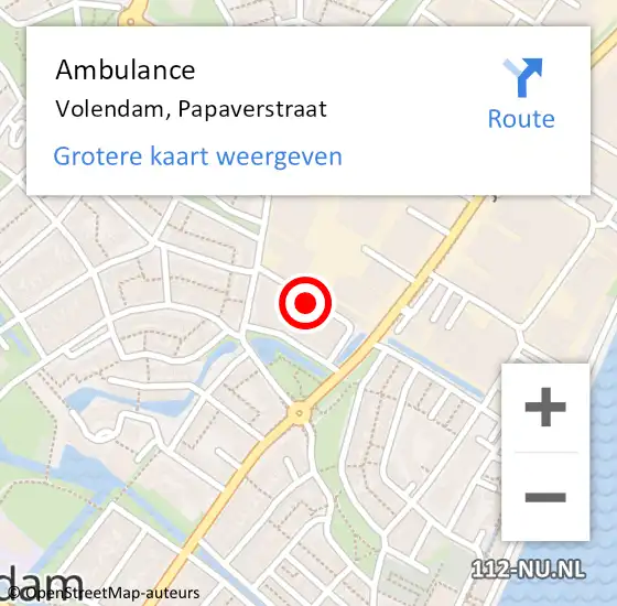 Locatie op kaart van de 112 melding: Ambulance Volendam, Papaverstraat op 9 april 2021 08:13