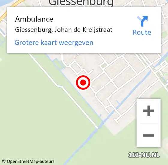 Locatie op kaart van de 112 melding: Ambulance Giessenburg, Johan de Kreijstraat op 9 april 2021 09:33
