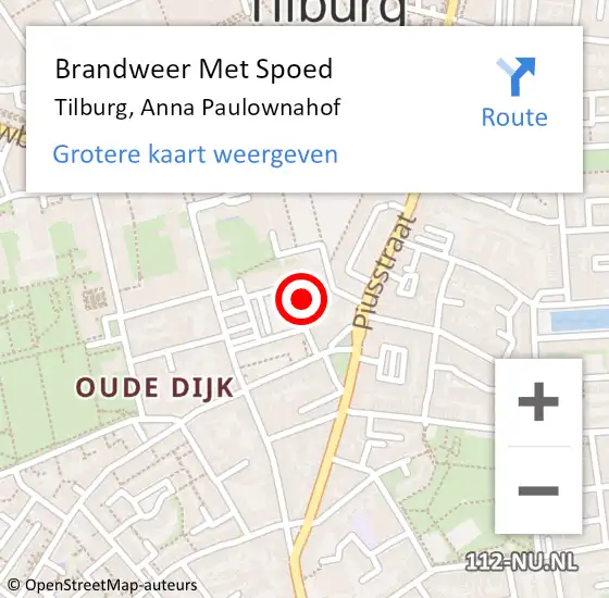 Locatie op kaart van de 112 melding: Brandweer Met Spoed Naar Tilburg, Anna Paulownahof op 9 april 2021 13:35