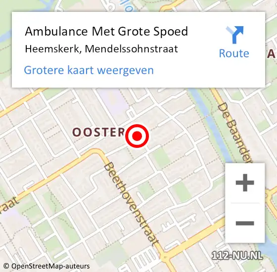 Locatie op kaart van de 112 melding: Ambulance Met Grote Spoed Naar Heemskerk, Mendelssohnstraat op 9 april 2021 14:10