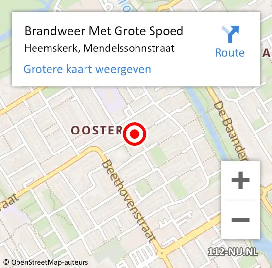 Locatie op kaart van de 112 melding: Brandweer Met Grote Spoed Naar Heemskerk, Mendelssohnstraat op 9 april 2021 14:10