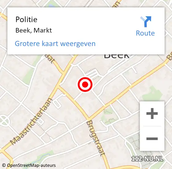 Locatie op kaart van de 112 melding: Politie Beek, Markt op 9 april 2021 14:52