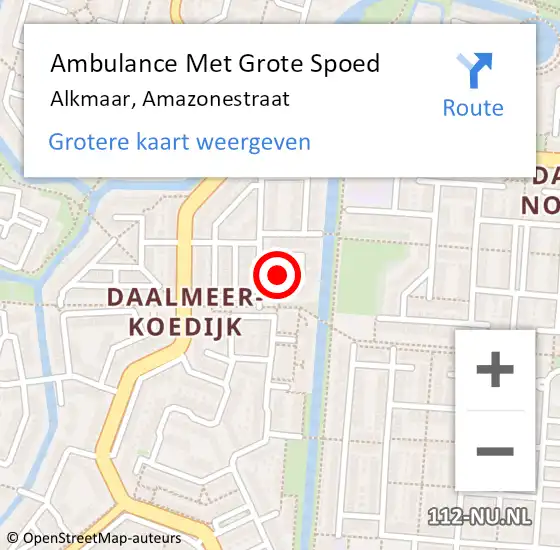 Locatie op kaart van de 112 melding: Ambulance Met Grote Spoed Naar Alkmaar, Amazonestraat op 9 april 2021 15:40