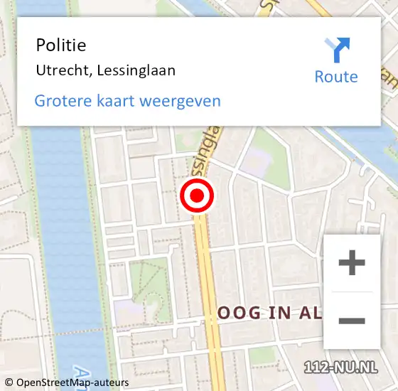 Locatie op kaart van de 112 melding: Politie Utrecht, Lessinglaan op 9 april 2021 16:20