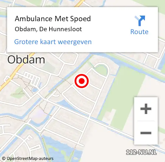 Locatie op kaart van de 112 melding: Ambulance Met Spoed Naar Obdam, De Hunnesloot op 7 juni 2014 12:00