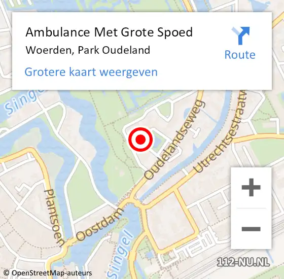 Locatie op kaart van de 112 melding: Ambulance Met Grote Spoed Naar Woerden, Park Oudeland op 9 april 2021 17:40