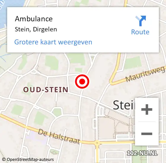 Locatie op kaart van de 112 melding: Ambulance Stein, Dirgelen op 7 juni 2014 12:02